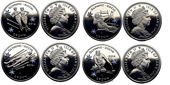 Остров Мэн 1 крона 2014 Зимние Олимпийские игры 2014 года в Сочи, коллекция из четырех монет, эмаль KM NEW медно-никель PROOF M94-12