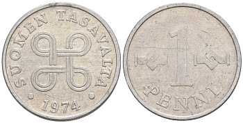 ФИНЛЯНДИЯ 1 ПЕННИ 1974 KM 44a алюминий 187-765