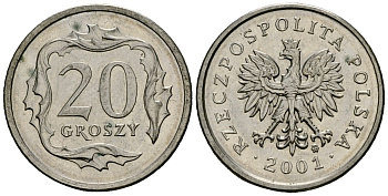 Польша 20 грошей 2001 MW KM 280 медно-никель 4136-818