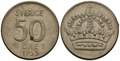Швеция 50 эре 1953 Густав VI Адольф (1950-1973) KM 825 серебро 4177-933