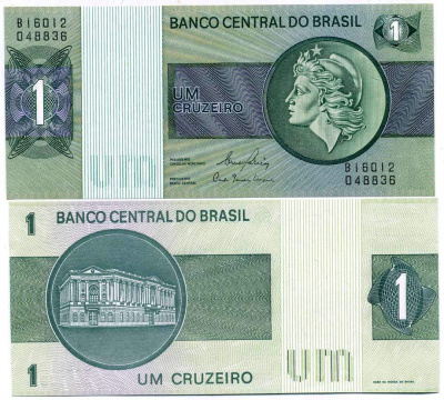 БРАЗИЛИЯ 1 КРУЗЕЙРО 1980 ВТОРОЙ ВЫПУСК, СЕРИЯ В 16012, ГОЛОВА СВОБОДЫ, ПОДПИСЬ 20 Pick 191Аc бумага UNC (ПРЕСС) 7551-22-2-1