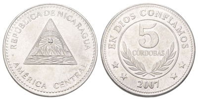 Никарагуа 5 кордоб 2007 KM 90a сталь плакированная никелем UNC 4624-323