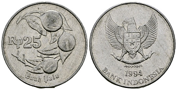 Индонезия 25 рупий 1994 мускатный орех KM 55 алюминий 4173-1126