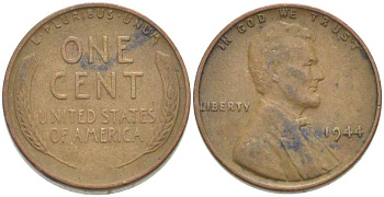 США 1 ЦЕНТ 1944 ЛИНКОЛЬН KM А132 медь цинк 218-922