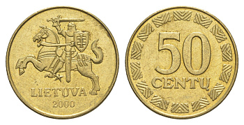 Литва 50 центов 2000 KM 108 никель латунь aUNC 4566-631