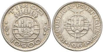 Португальский Тимор 10 эскудо 1964 год тип KM 16 серебро 4187-325