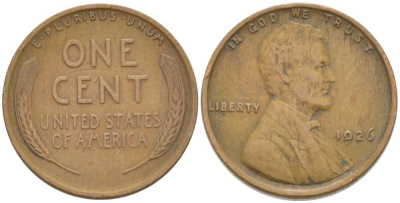 США 1 ЦЕНТ 1926 ЛИНКОЛЬН KM 132 бронза 3309-421