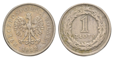 Польша 1 злотый 1992 Y 282 медно-никель 4626-453