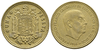 Испания 1 песета 1966 (74) Франсиско Франко (1939-1975) KM 796 алюминиевая бронза 4610-122