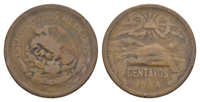 Мексика 20 сентаво 1944 KM 439 бронза 4646-321