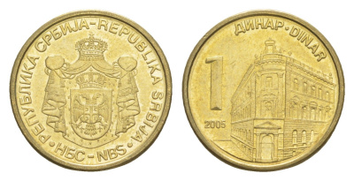 Сербия 1 динар 2005 KM 39 никель латунь UNC 4644-936