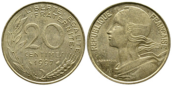 ФРАНЦИЯ 20 САНТИМОВ 1997 KM 930 медь алюминий никель 93-1354