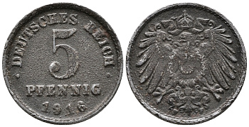 ГЕРМАНИЯ 5 ПФЕННИГОВ 1916 F KM 19, J. 297 железо 39-248