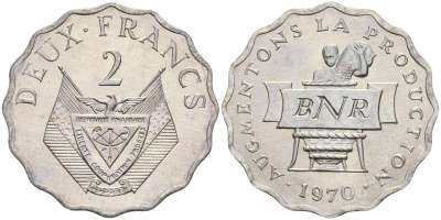 Руанда 2 франка 1970 FAO KM 10 алюминий UNC 4132-446