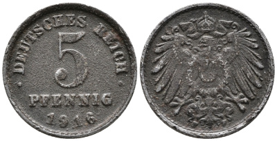 ГЕРМАНИЯ 5 ПФЕННИГОВ 1916 F KM 19, J. 297 железо 39-248