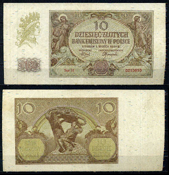 Польша 10 злотых 1940 Pick 94 (2) бумага 7552-8-2-2