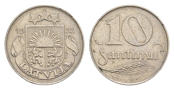 Латвия 10 сантимов 1922 год-тип KM 4 никель    4658-1223