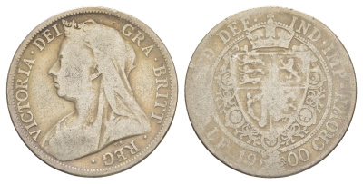 Великобритания 1/2 кроны 1900 Виктория (1837-1901) KM 782, Spink 3938 серебро 1526-523