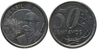 Бразилия 50 сентаво 2009 KM 651a, Schon 159a, Bentes 780 нержавеющая сталь 4523-517