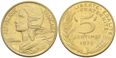 Франция 5 сантимов 1978 тип Марианна KM 933 никель алюминий медь    4594-1135
