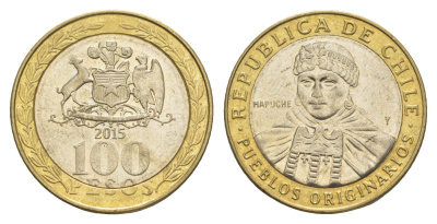 Чили 100 песо 2015 KM 236 биметалл UNC 4641-534