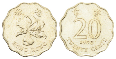 Гонконг 20 центов 1998 KM 67 никель латунь UNC 4701-234