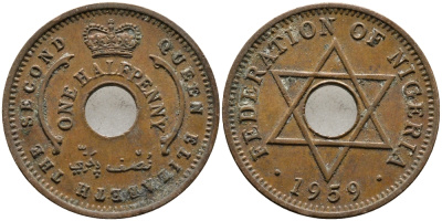 Нигерия 1/2 пенни 1959 Елизавета II (1952-), Британский протекторат KM 1 бронза 4387-212