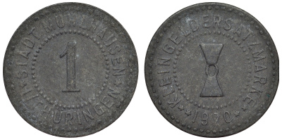 Мюльхаузен в Тюрингии 1 пфенниг 1920  Funck 342.13, Men18 21432.17 цинк     4118-1011