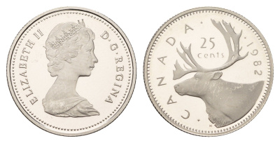 Канада 25 центов 1982 Елизавета II (1952-2022), олень KM 74 никель PROOF 633-1234