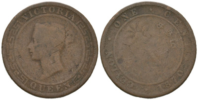 Цейлон 1 цент 1870 KM 92 медь 4621-131