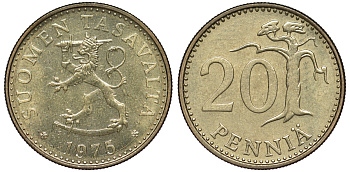 Финляндия 20 пенни 1975 S KM 47 алюминиевая бронза UNC 259-535