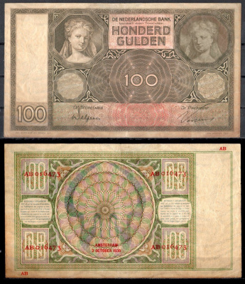 Нидерланды 100 гульденов 1930 "Мария Магдалина" (автор Ян Скорель) Pick 51 a (1) бумага 7457-16-1-1