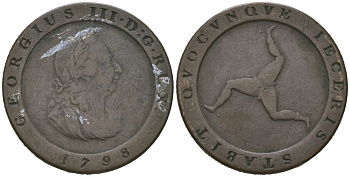 Остров Мэн 1/2 пенни 1798 Георг III KM 10 медь 441-1124