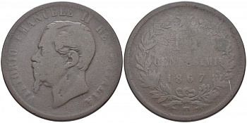 Италия 10 чентезимо 1867 T, Виктор Эммануил II (1861-1878) KM 11.6 медь 114-631
