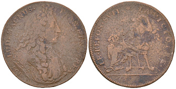 Франция жетон "Регенсбургское перемирие" 1684 Людовик XIV, Людовик XIV - Регенсбургское перемирие - За победой следует отдых, диаметр 26 мм, вес 1,68 гр Feuardent 12727 4044-331