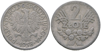 Польша 2 злотых 1958 MW Y 46 алюминий 4620-411