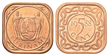 Суринам 5 центов 1988 KM 12b сталь плакированная медью UNC 4625-319