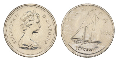 Канада 10 центов 1979 Елизавета II (1952-2022), парусник KM 77 никель PROOF-LIKE (BU) 4630-1012