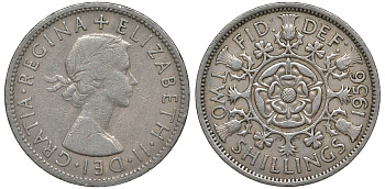 Великобритания 2 шиллинга (флорин) 1956 Елизавета II (1952-2022) KM 906, Spink 4146 медно-никель 4123-922