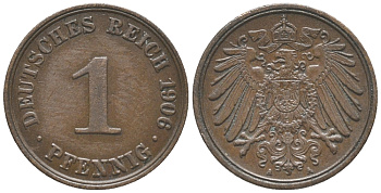 ГЕРМАНИЯ 1 ПФЕННИГ 1906 A KM 10, J. 10 медь 100-866