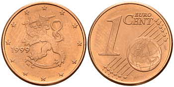 Финляндия 1 евроцент 1999  KM 98 сталь плакированная медью  UNC  4189-146