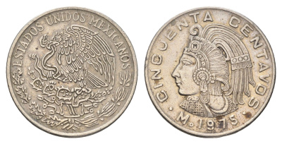 Мексика 50 сентаво 1975 Куаутемок, последний правитель империи ацтеков KM 452 медно-никель 4663-1017