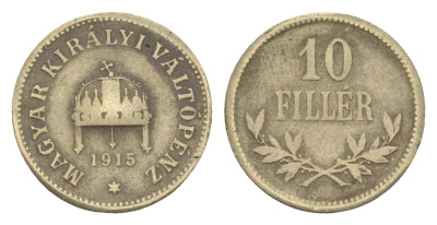 Венгрия 10 филлеров 1915 Франц Иосиф I (1848-1916) KM 494 медь цинк никель 4618-1147