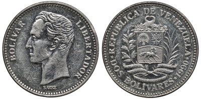 Венесуэла 2 боливара 1990 Симон Боливар KM 43a никелированная сталь UNC 4579-734