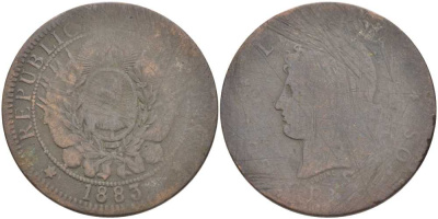 Аргентина 2 сентаво 1883 голова свободы влево KM 8 бронза 111-1026