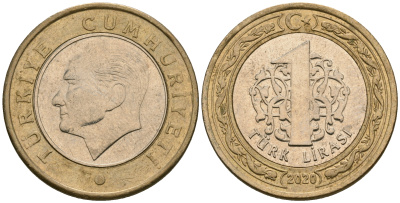 Турция 1 лира 2020 KM 1244 биметалл 4584-212
