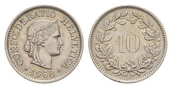 Швейцария 10 раппенов 1968 B KM 27 медно-никель 4532-1267