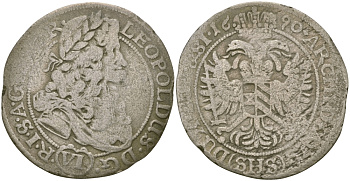 АВСТРИЯ 6 КРЕЙЦЕРОВ 1690 SHS, ЛЕОПОЛЬД I (1658-1705), VIENNA MINT KM 1856 серебро 65-814