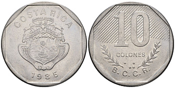 Коста-Рика 10 колон 1985 KM 215.2, Schoen 79a никель сталь 4517-123