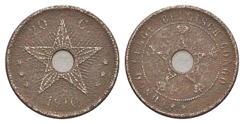 Бельгийское Конго 20 сантимов 1910 KM 19 медно-никель 4650-424